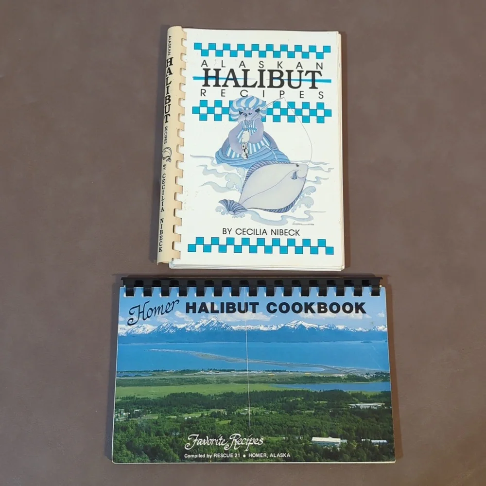 2 Halibut Cookbooks Spiral 1989 Alaskan Recipes 2000 Homer, Alaska Recipes